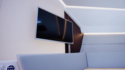 Flachbildfernseher an der Wand im modernen Yachtsalon: Flachbildfernseher im Yachtsalon, Fernseher an Bord Video