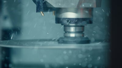 Maschinenspindel schleift Werkstück unter Kühlmittelstrahl Maschinenspindel schleift Werkstück unter Kühlmittelstrahl, Maschinenspindel Schleifen, Schleifscheibe Metall und Werkstück